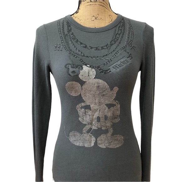 Disney Mickey Mouse Thermal Graphic HTF Print Grey and Silver Medium - Picture 2 of 7
